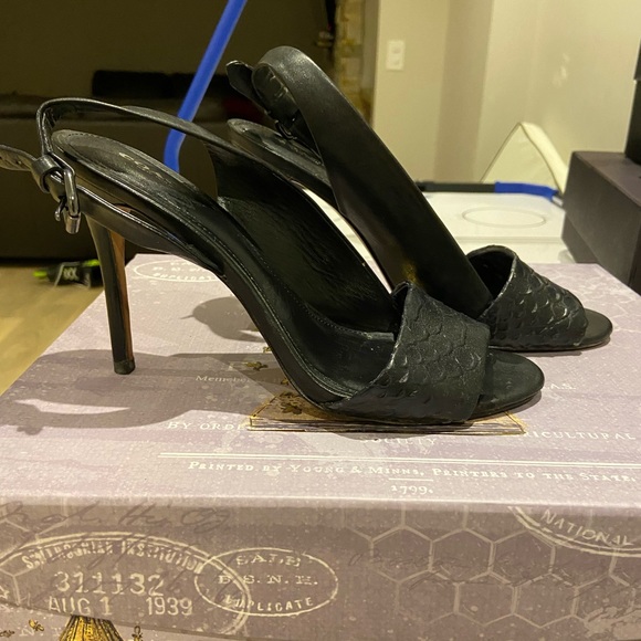 Coach Black Leather Snakeskin Heels - Picture 2 of 5
